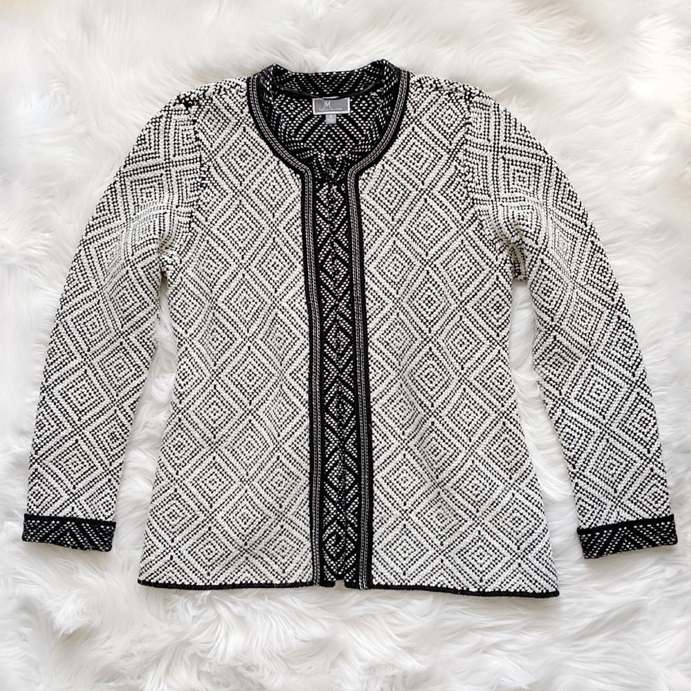 JM Collection b&w dressy cardigan